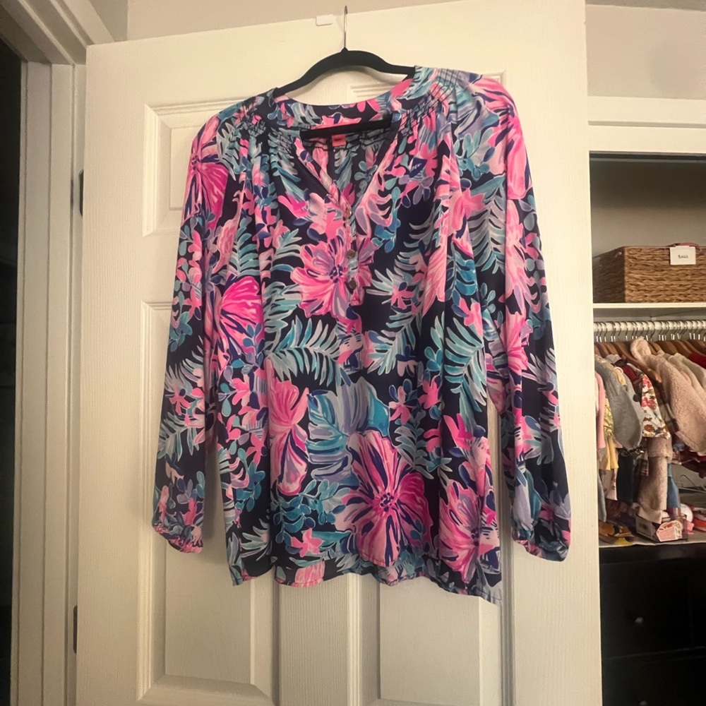 Lilly Pulitzer Pink and Blue Floral Blouse